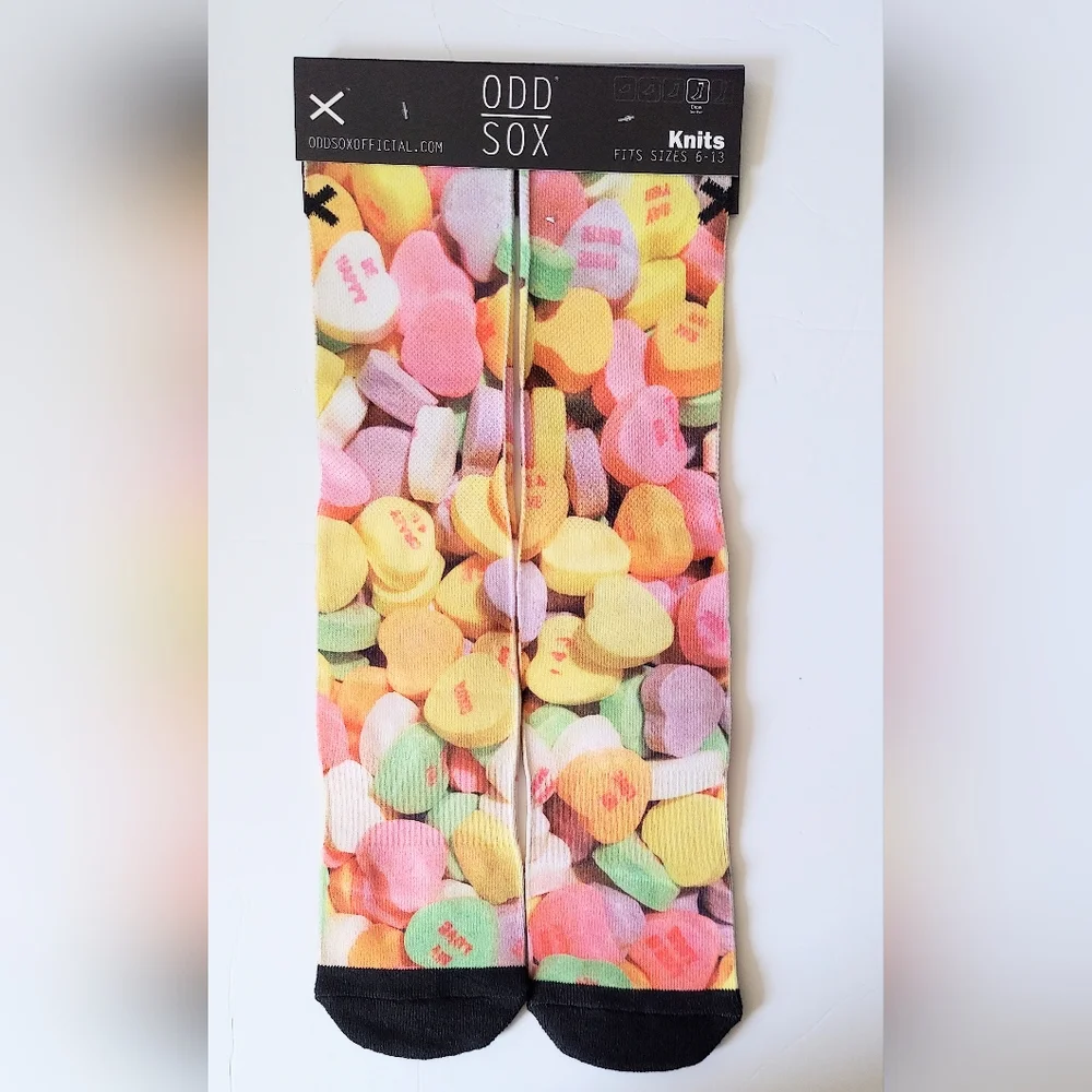Odd Sox CANDY HEART Crew Socks Fits Sizes 6-13 NWT